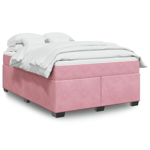 vidaXL Boxspring met matras fluweel roze 160x200 cm