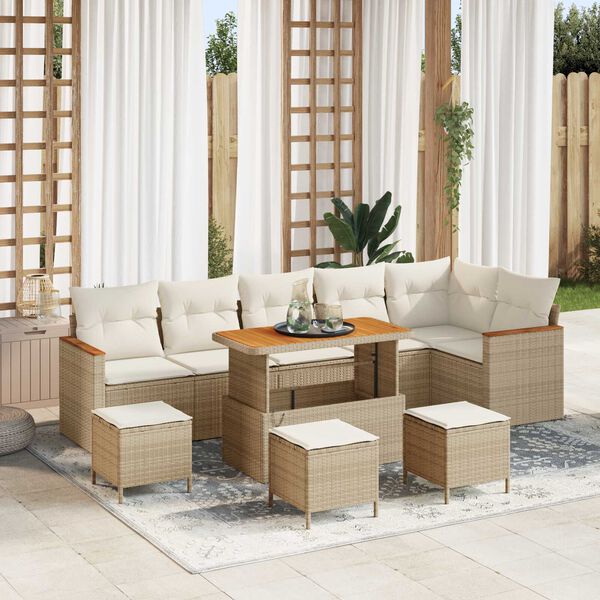 vidaXL Tuinbankenset 10 pcs Beige poly rattan