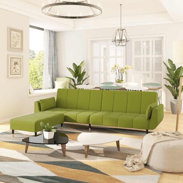 vidaXL Slaapbank 2-zits met hocker en 2 kussens fluweel lichtgroen