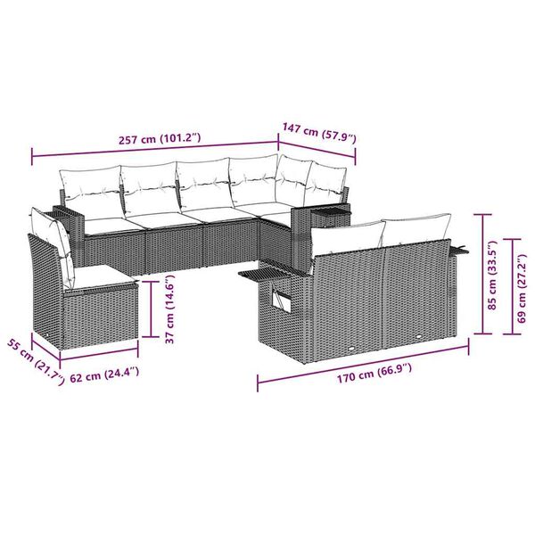 vidaXL 8-delige Loungeset met kussens poly rattan bruin