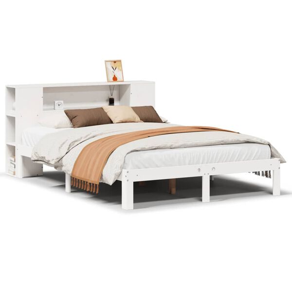 vidaXL Bed met boekenkast zonder matras grenenhout wit 140x190 cm