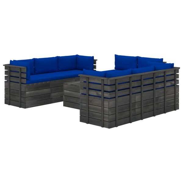 vidaXL 9-delige Loungeset met kussens pallet massief grenenhout