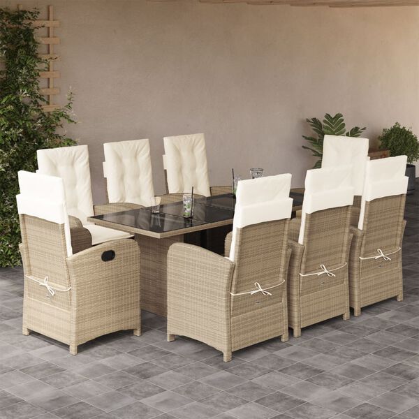 vidaXL 9-delige Tuinset met kussens poly rattan beige