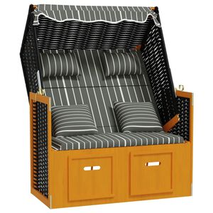 vidaXL Strandstoel met kussens poly rattan en hout zwart en grijs