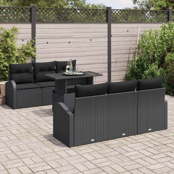 vidaXL Tuin Sofa Set met kussen 7 pcs Zwart Poly riet