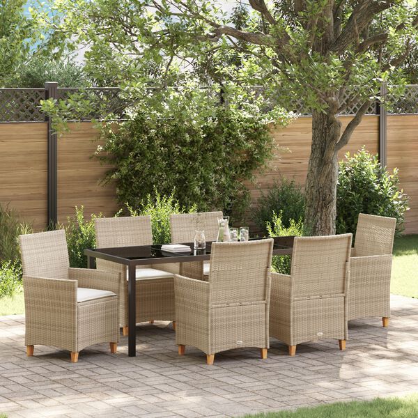 vidaXL Tuin eettafelset 7 pcs Beige poly rattan