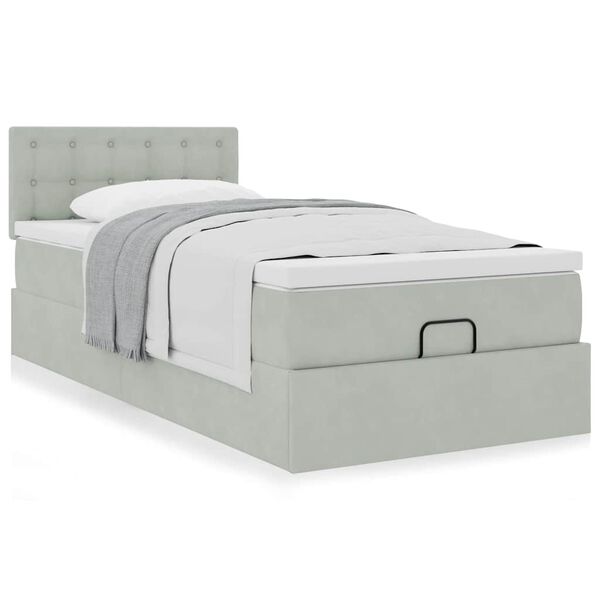 vidaXL Ottoman bed met matras 90x200cm fluweel lichtgrijs