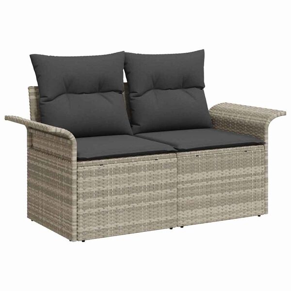 vidaXL Tuin Sofa Set met kussen met opslag 8 pcs Lichtgrijs Poly riet