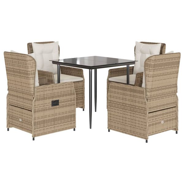 vidaXL 5-delige Tuinset met kussens poly rattan beige
