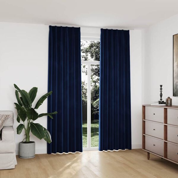 vidaXL Gordijnen verduisterend 2 st met haken 140x245 cm fluweel blauw