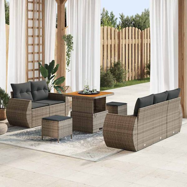 vidaXL Tuinbankenset 8 pcs Grijs poly rattan