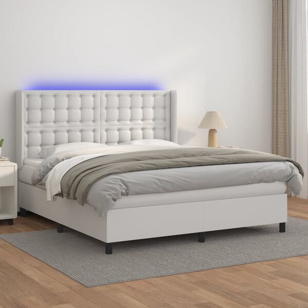 vidaXL Boxspring met matras en LED kunstleer wit 180x200 cm