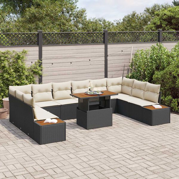 vidaXL Tuin Eetset met kussen met kussen 11 pcs Zwart en Beige