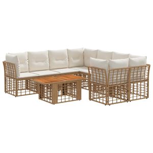 vidaXL Tuinbankenset 9 st Natuurlijk en Cr&egrave;me Wit poly rattan
