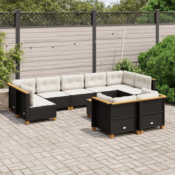 vidaXL 10-delige Loungeset met kussens poly rattan zwart