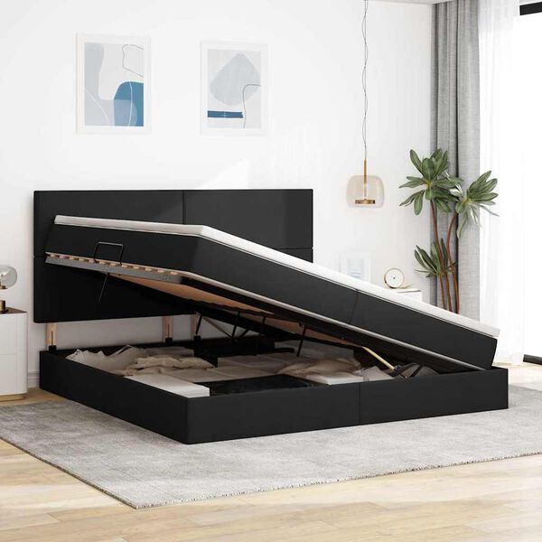 vidaXL Opbergbed met LED met matras Zwart 200 x 200 cm Polyester