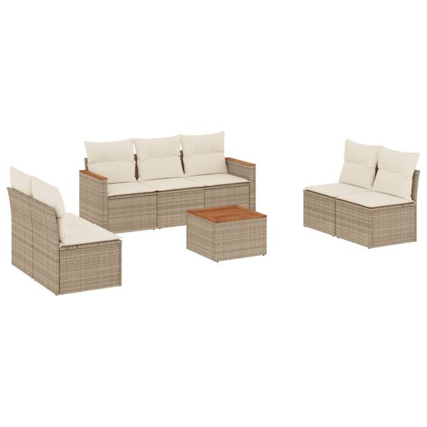 vidaXL 8-delige Loungeset met kussens poly rattan beige