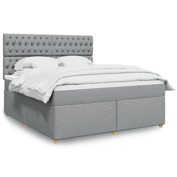 vidaXL Boxspring met matras stof lichtgrijs 180x200 cm