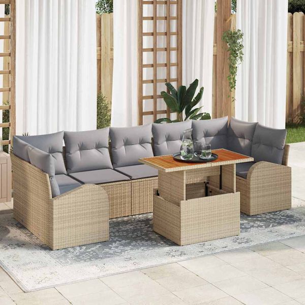 vidaXL Tuin Sofa Set met opslag 8 pcs Beige Poly riet