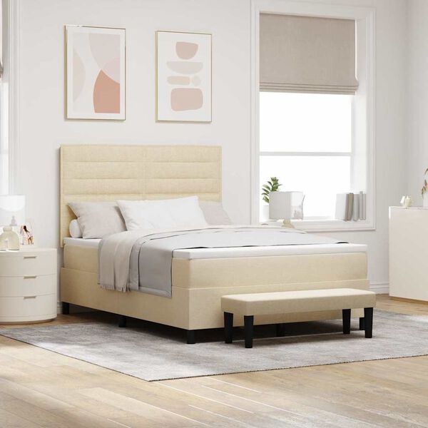vidaXL Boxspringbed met matras met hoofdeinde Cr&egrave;me 140 x 200 cm Stof