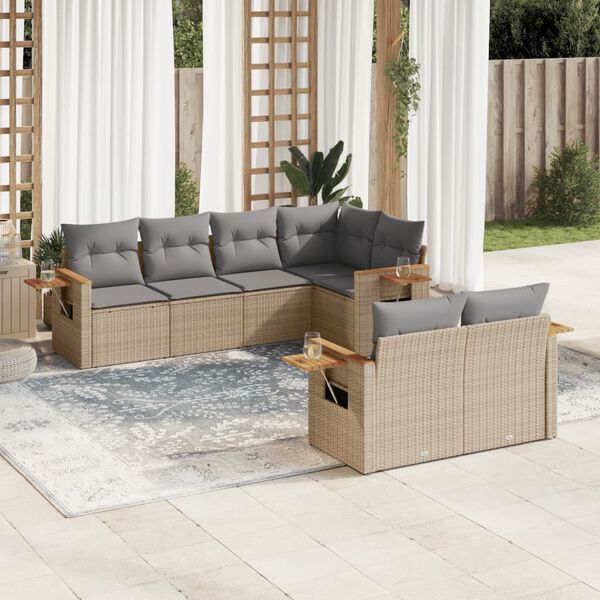 vidaXL 7-delige Loungeset met kussens poly rattan beige