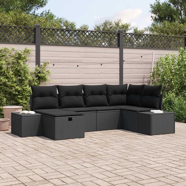 vidaXL Tuin Sofa Set met kussen 6 pcs Zwart poly rattan