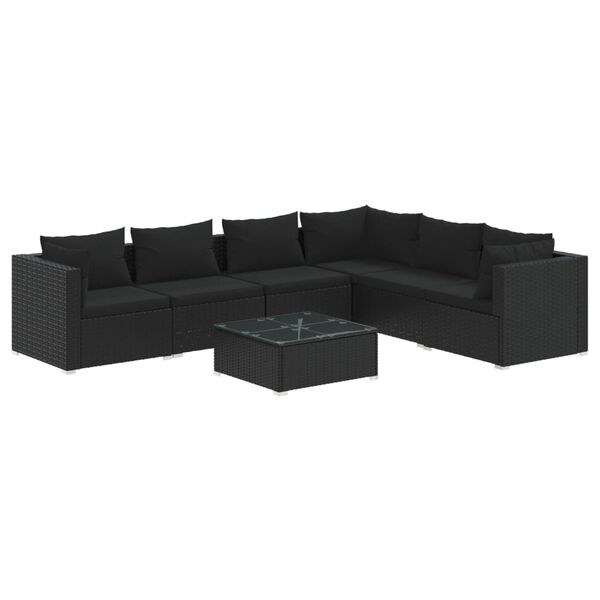 vidaXL 7-delige Loungeset met kussens poly rattan zwart