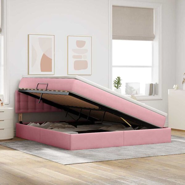 vidaXL Opslag bed met matras met hoofdeinde Roze 180 x 200 cm Fluweel