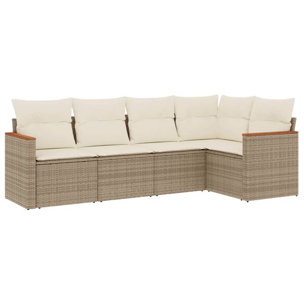 vidaXL 5-delige Loungeset met kussens poly rattan beige