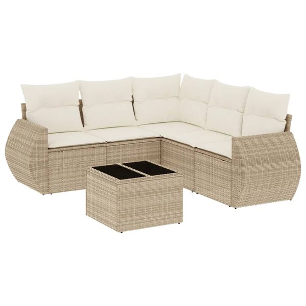 vidaXL 6-delige Loungeset met kussens poly rattan beige