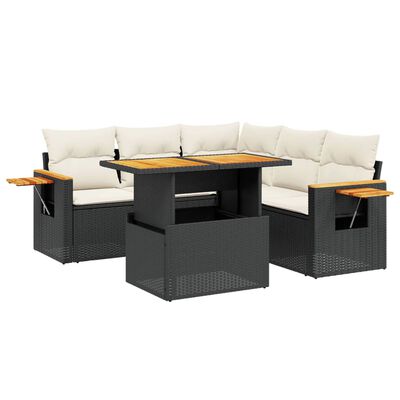 vidaXL 6-delige Loungeset met kussens poly rattan zwart