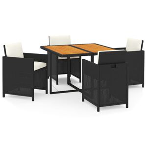 vidaXL 5-delige Tuinset met kussens poly rattan zwart