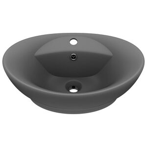 vidaXL Wastafel met overloop ovaal 58,5x39 cm keramiek mat donkergrijs