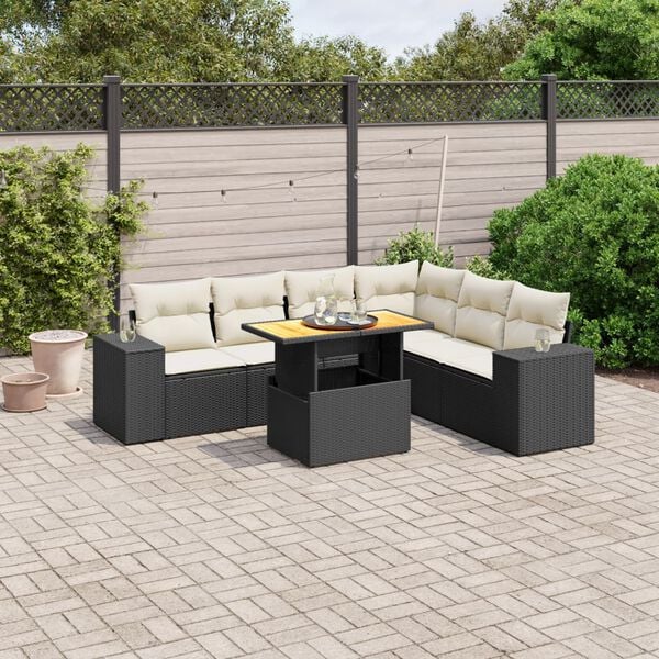 vidaXL 7-delige Loungeset met kussens poly rattan zwart