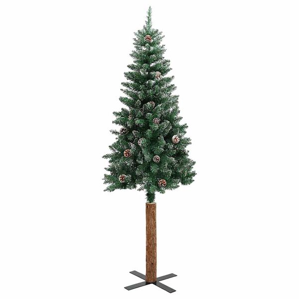 vidaXL Kerstboom met echt hout en sneeuw smal 210 cm groen