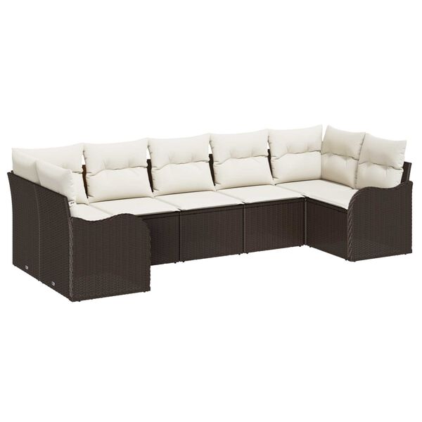 vidaXL Tuin Sofa Set met kussen 7 pcs Bruin en wit Poly riet