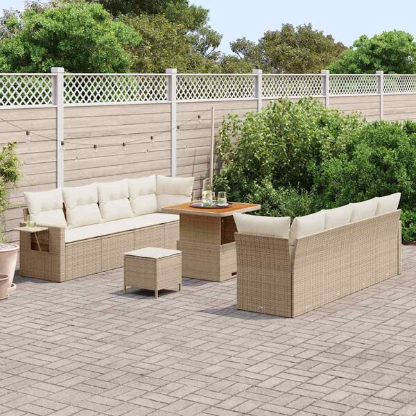 vidaXL Tuin Sofa Set met kussen 11 pcs Beige en Crème poly rattan