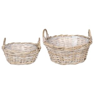 vidaXL Plantenmand met opslag 2 st Natuurlijk grijs Kubu Rattan