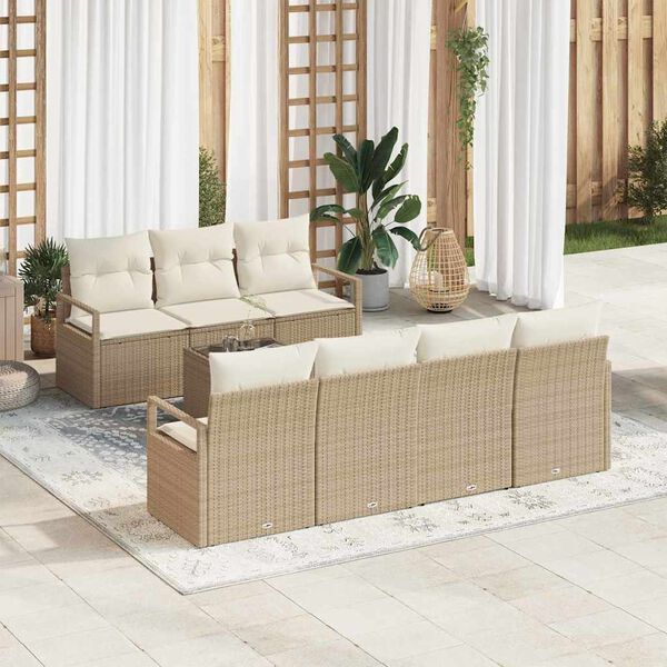 vidaXL Tuin Sofa Set 8 pcs Beige en Cr&egrave;me Poly rattan, staal en glas
