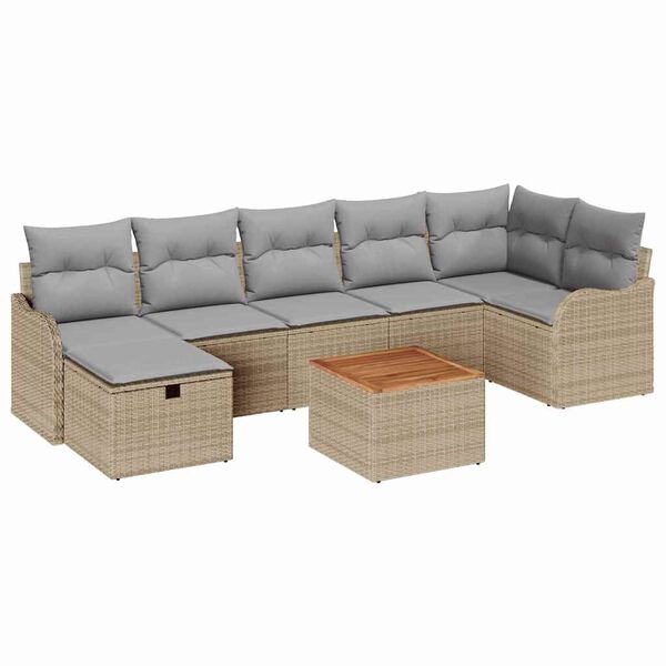 vidaXL Tuin Sofa Set met kussen met opslag 8 pcs Beige Poly riet