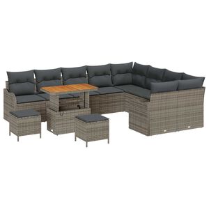 vidaXL Tuinbankenset met kussen 12 pcs Grijs poly rattan