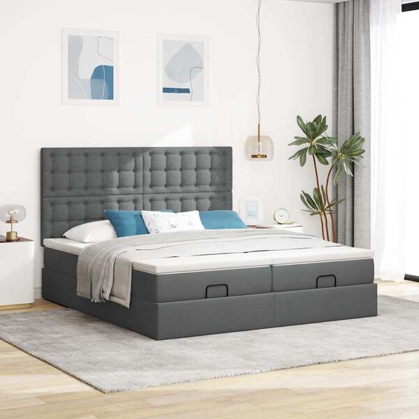 vidaXL Ottoman bed met matrassen en LED's 200x200cm stof donkergrijs