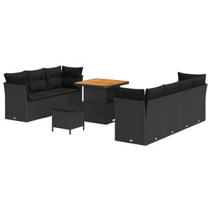 vidaXL Tuinbankenset 10 pcs Zwart poly rattan