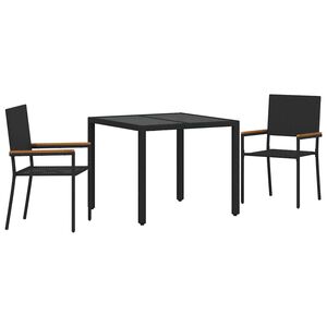 vidaXL Tuin eettafelset 3 pcs Zwart poly rattan