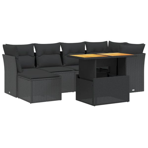 vidaXL 7-delige Loungeset met kussens poly rattan zwart