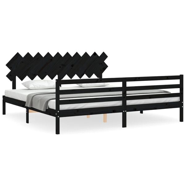 vidaXL Bedframe met hoofdbord massief hout zwart 200x200 cm