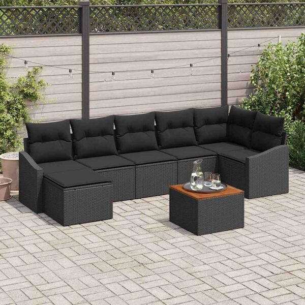 vidaXL Tuinbankenset met opslag 8 pcs Zwart poly rattan