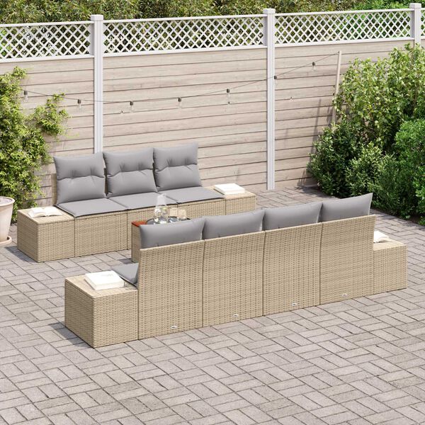 vidaXL Tuinbankenset met kussen 8 pcs Beige poly rattan