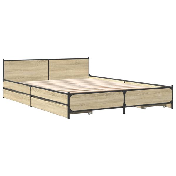 vidaXL Bedframe met lades bewerkt hout sonoma eikenkleurig 120x200 cm
