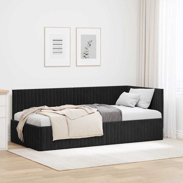 vidaXL Hoekbedframe met hoofdeinde Zwart 90 cm x 190 cm Fluweel
